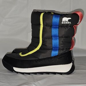 Sorel Kids' Black Boots with Blue and Yellow Accents